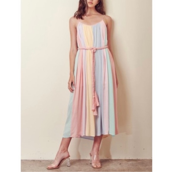Storia Dresses & Skirts - Storia Pastel Rainbow Midi Flowy Dress | Women’s Size Medium